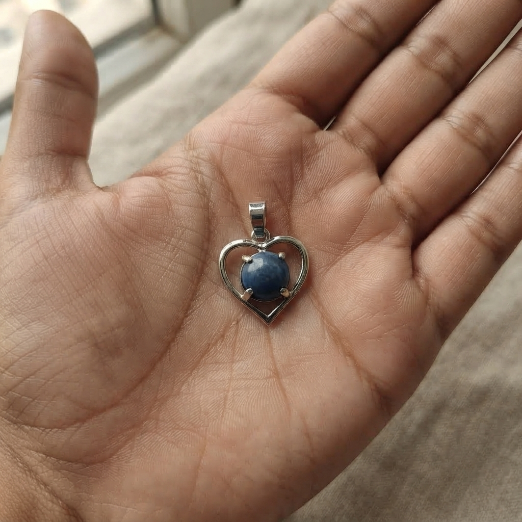 Heart Shaped Lapis Lazuli Pendant With Metal Setting And Chain