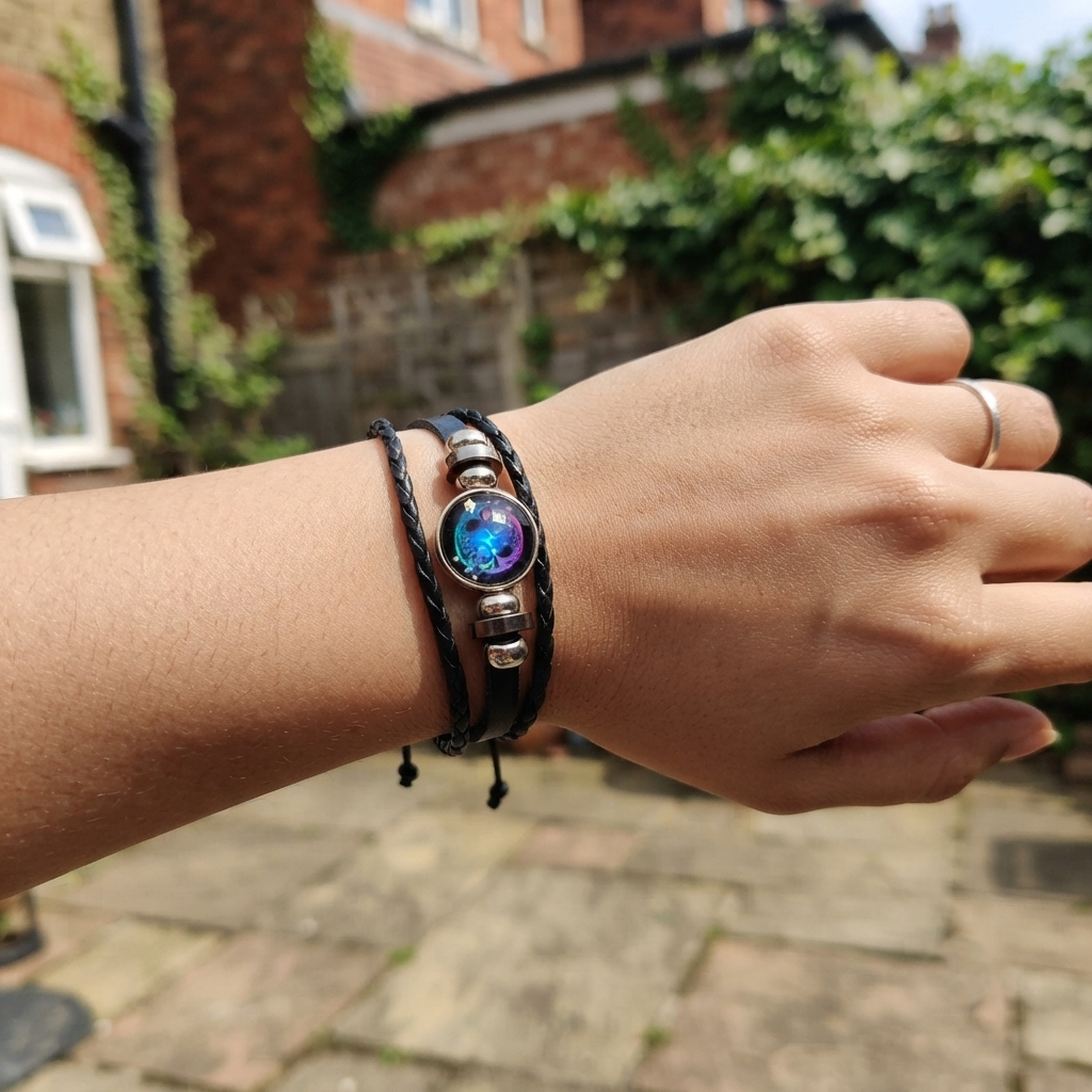 Pisces Zodiac Bracelet Showing Colorful Pisces-Themed Round Center Charm
