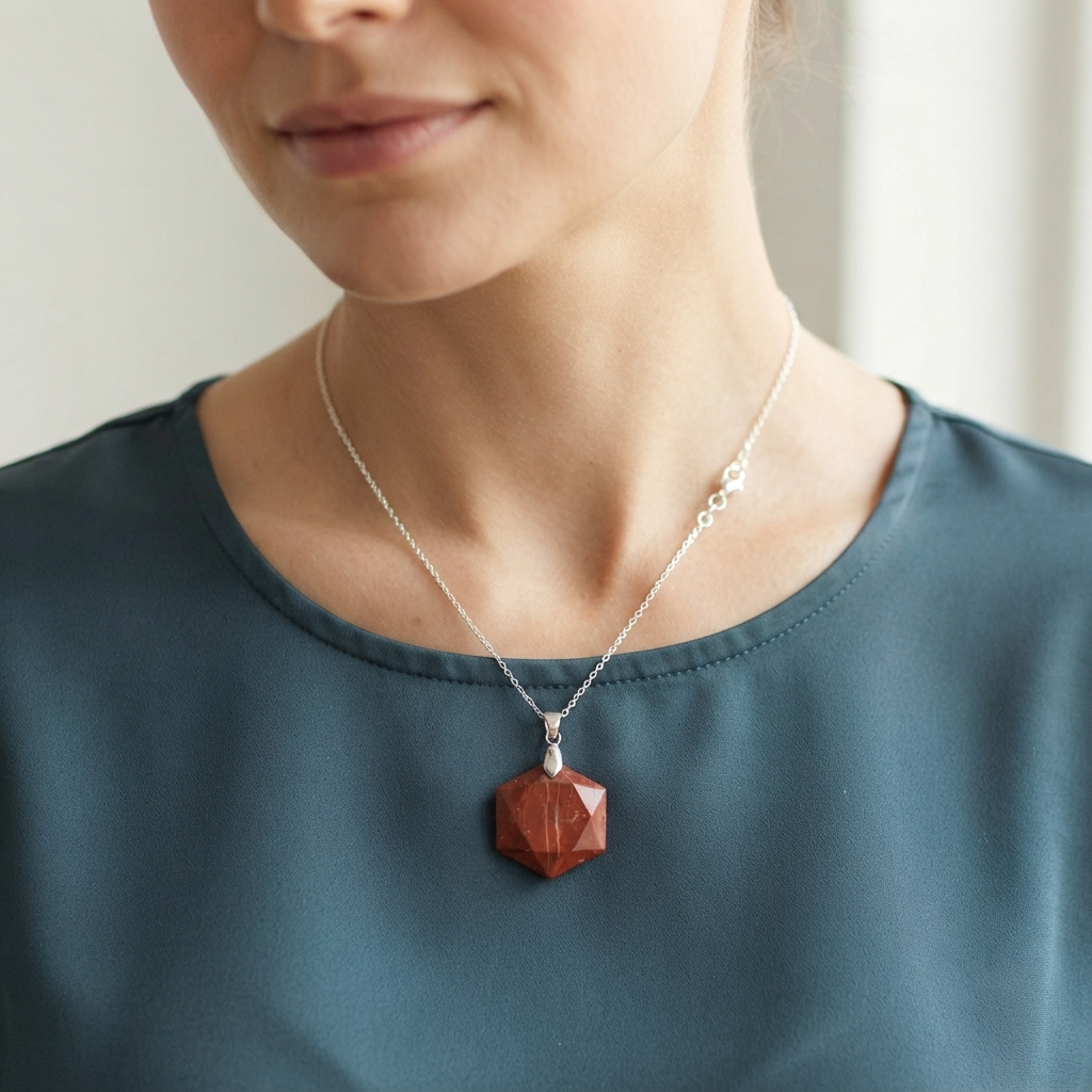 Red Jasper crystal jewelry featuring a faceted hexagon pendant necklace