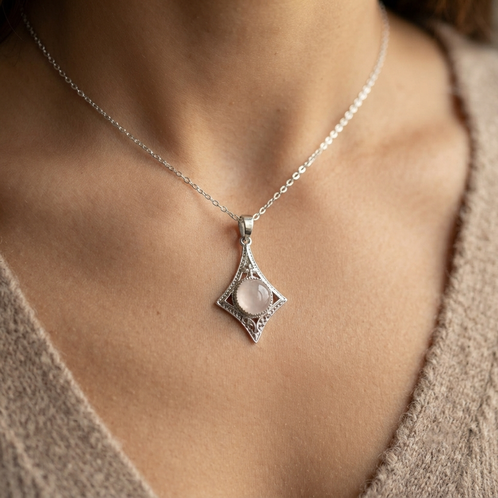 Kite Shaped Rose Quartz Gemstone Pendant