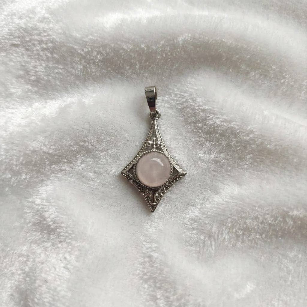 Rose Quartz Pendant With Silver-Tone Appearance
