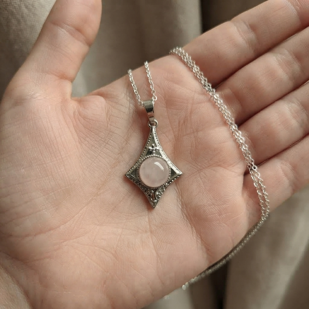 Light Pink Rose Quartz Kite Shaped Pendant