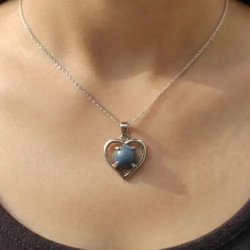 Lapis Lazuli Heart Pendant Necklace With Blue Round Center Stone