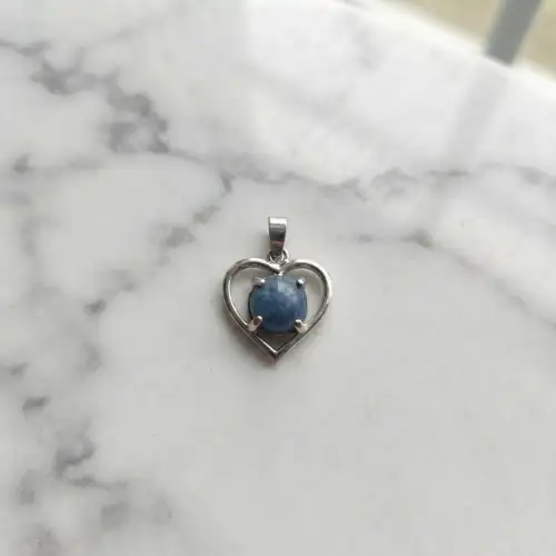 Lapis Lazuli Heart Pendant Necklace With Blue Round Center Stone - 2nd View